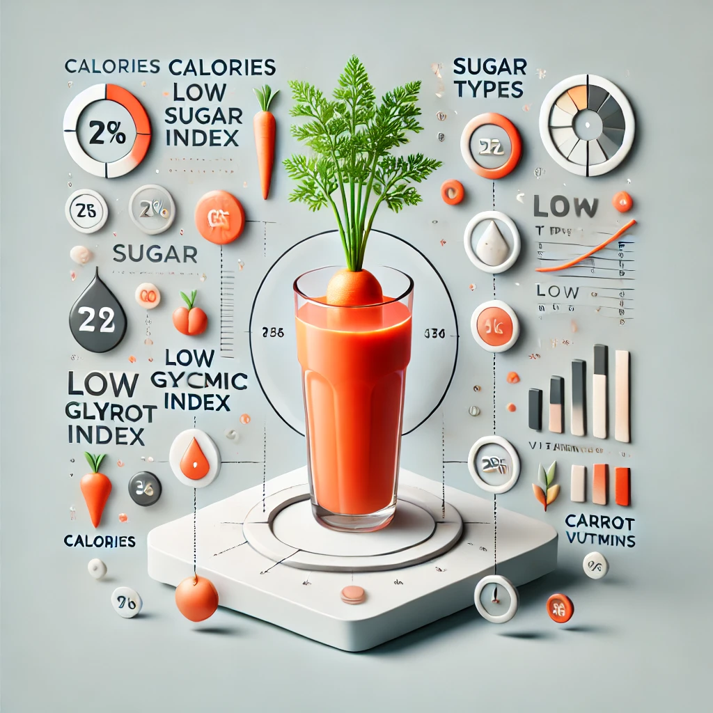 A comparison between a fresh carrot and a glass of carrot juice, with details like calories, sugar types, and health benefits.
Image 3: An infographic-style image displaying a carrot's nutritional breakdown, highlighting its vitamins, fiber, and calories.
Let me know if you'd like any further modifications!






