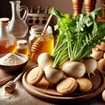 Here is an image featuring turnips in a rustic kitchen setting, complete with greens, honey, turnip juice, and baking ingredients, alongside a plate of freshly baked turnip cookies. Let me know if you need further refinements or additional visuals!