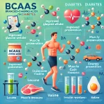 an infographic that highlights the relationship between BCAAs and diabetes, showcasing benefits, risks, and practical use. Let me know if you need further customizations!